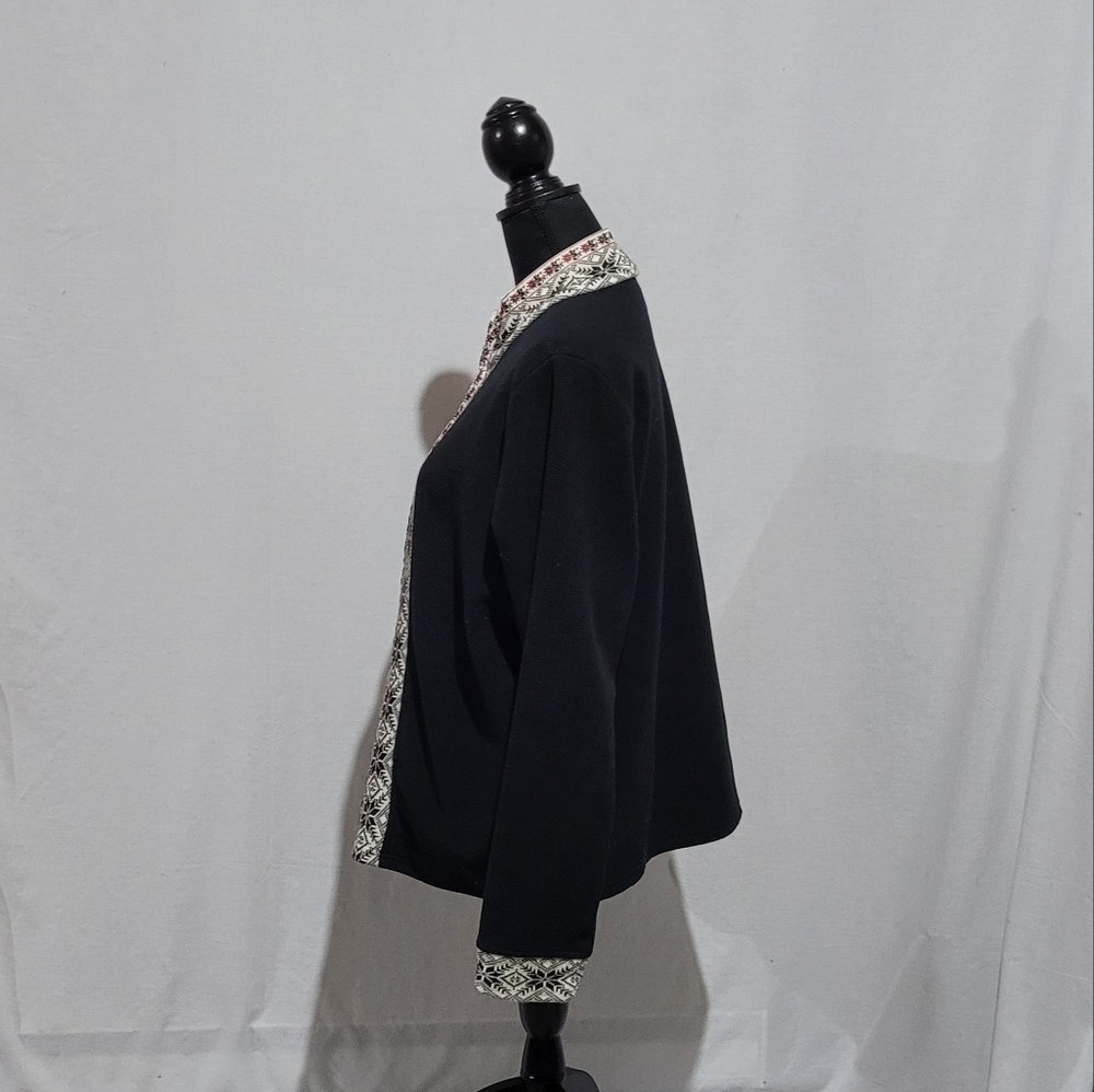 L.L. Bean Black Jacket with Patterned Trim - Picture 2 of 16